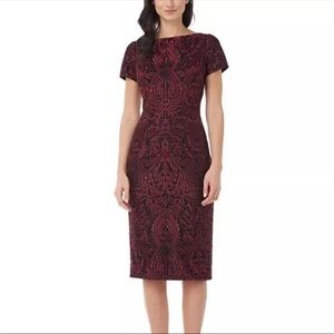 JS Collections Garnet Red And Black Floral Embroidered Cocktail Dress Sz 10